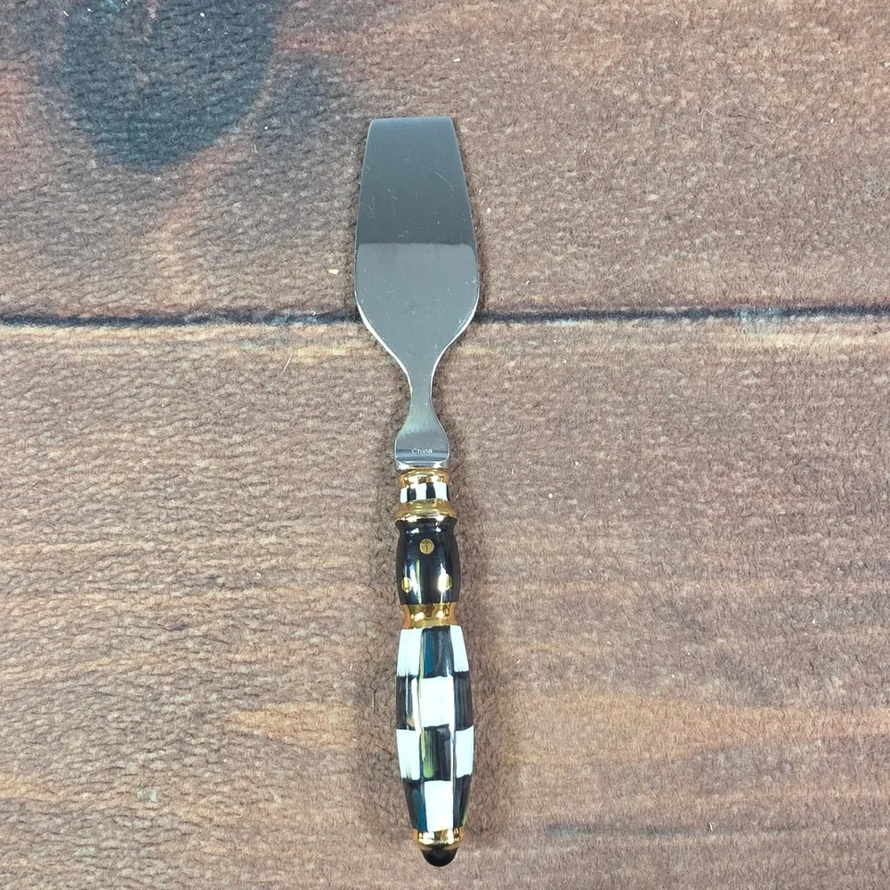 MacKenzie-Childs Cheese Knife Set OS Black White Good Courtly Check 3pc Set